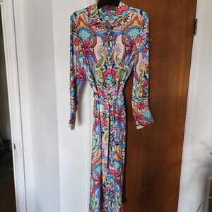 J.McLaughlin Colorful Rainbow Paisley Silk Blend Midi Dress